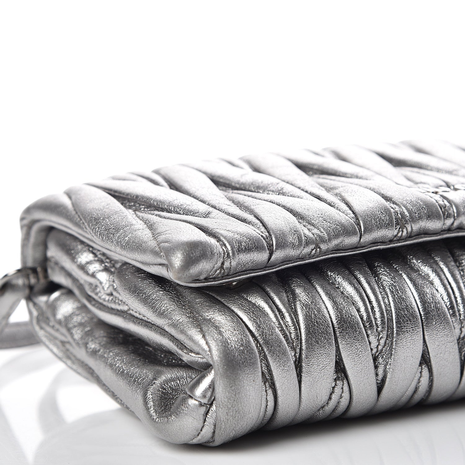 Miu Miu Metallic Nappa Matelasse Chain Crossbody Cromo 7 of 11