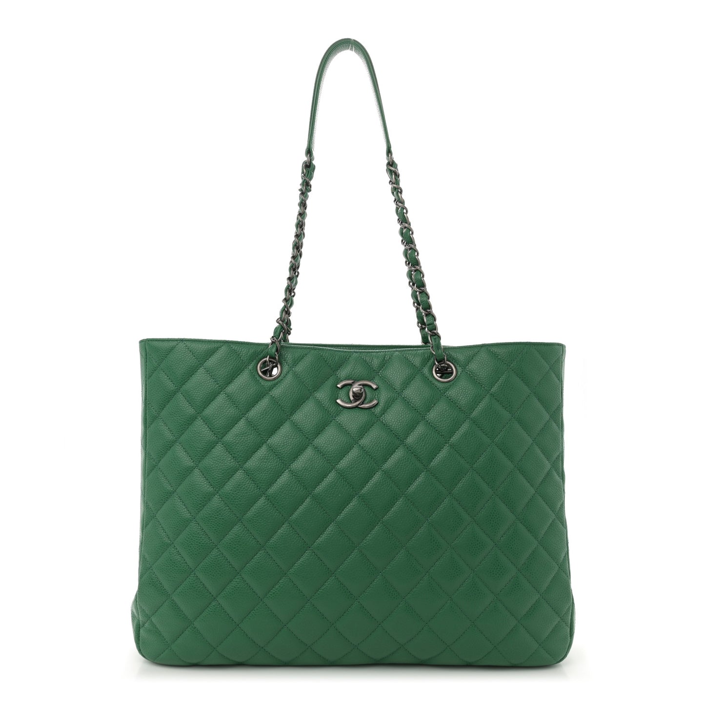 Caviar Quilted Large Classic Shopping Tote Green