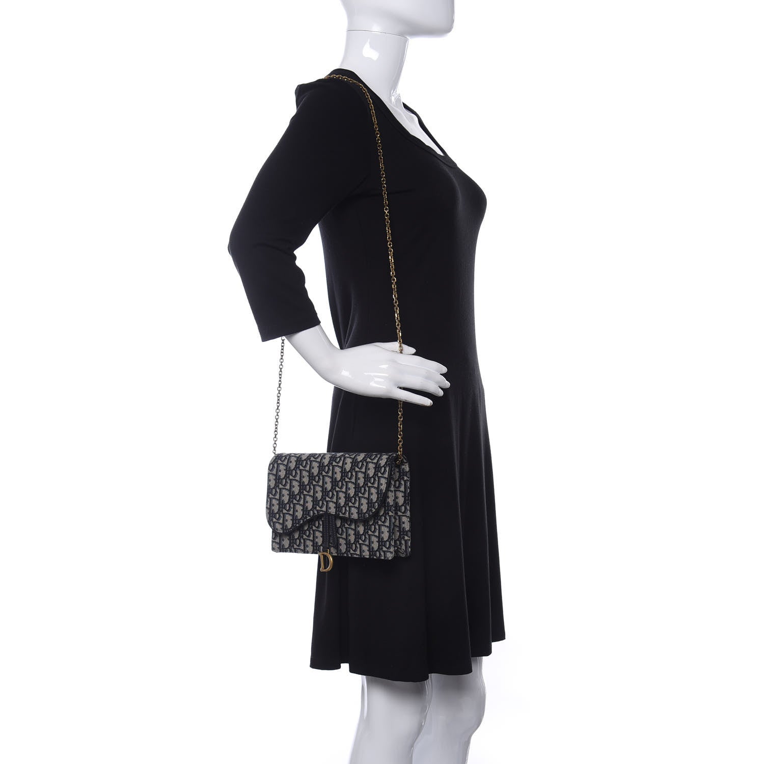 Christian Dior Oblique Saddle Chain Pouch Blue 2 of 10