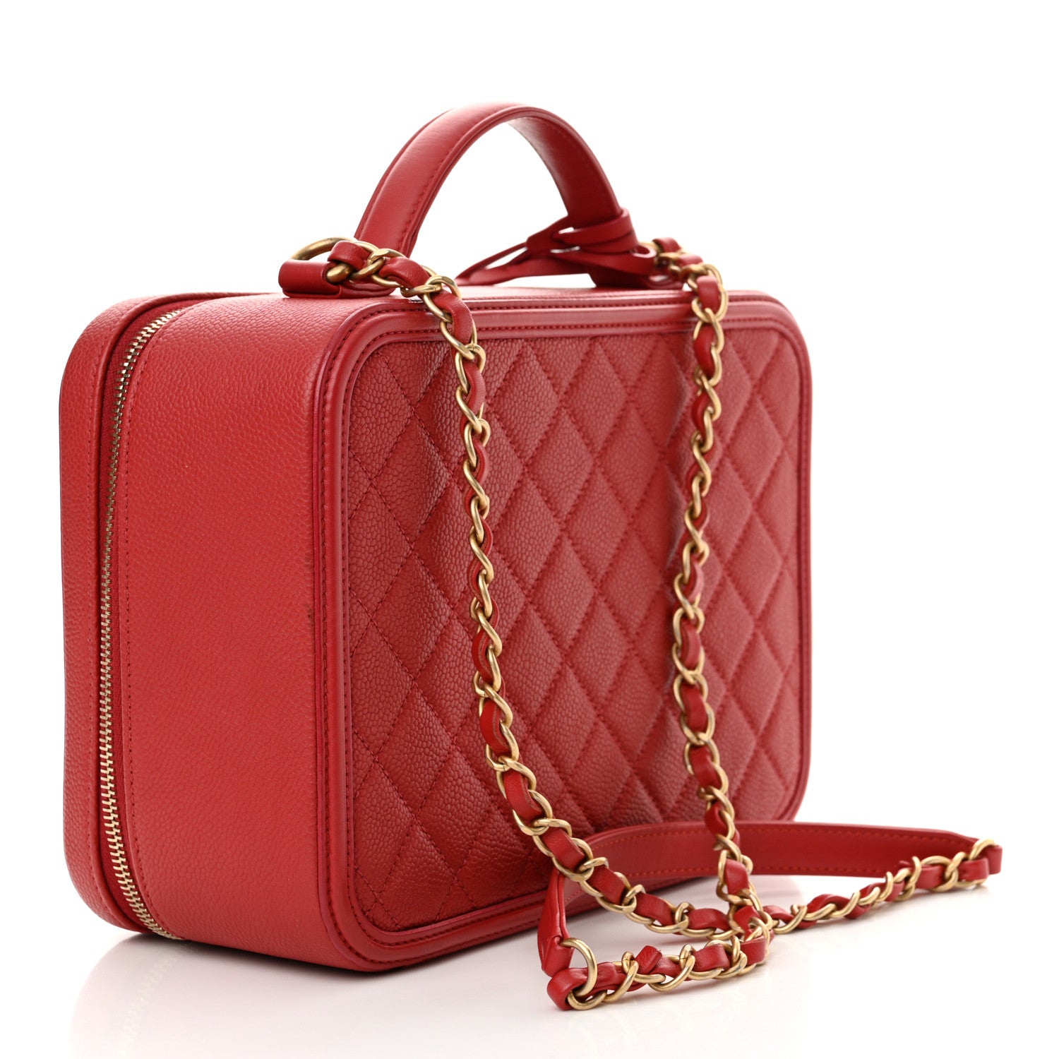 Chanel Caviar Quilted Large CC Filigree Vanity Case Red 3 of 13