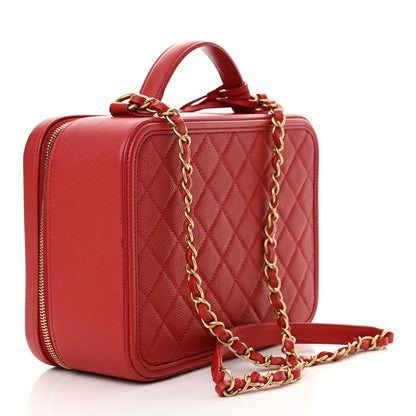 Chanel Caviar Quilted Large CC Filigree Vanity Case Red 3 of 13