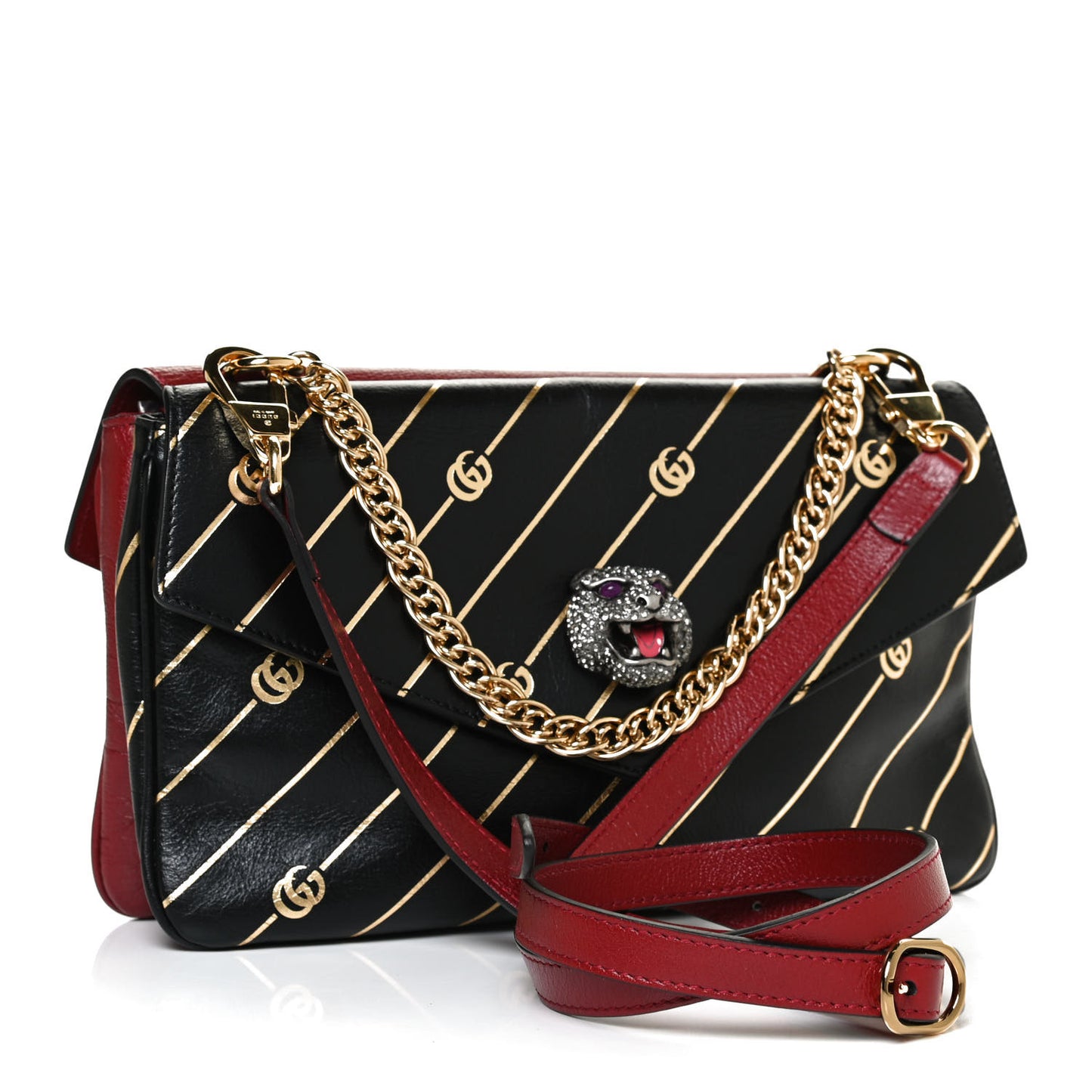 Calfskin Diagonal GG Medium Thiara Double Envelope Shoulder Bag Black Red