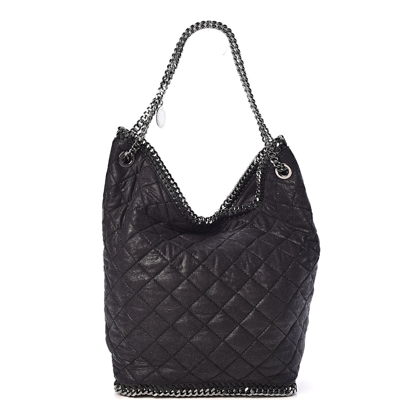 Quilted Shaggy Deer Large Falabella Bucket Bag Black