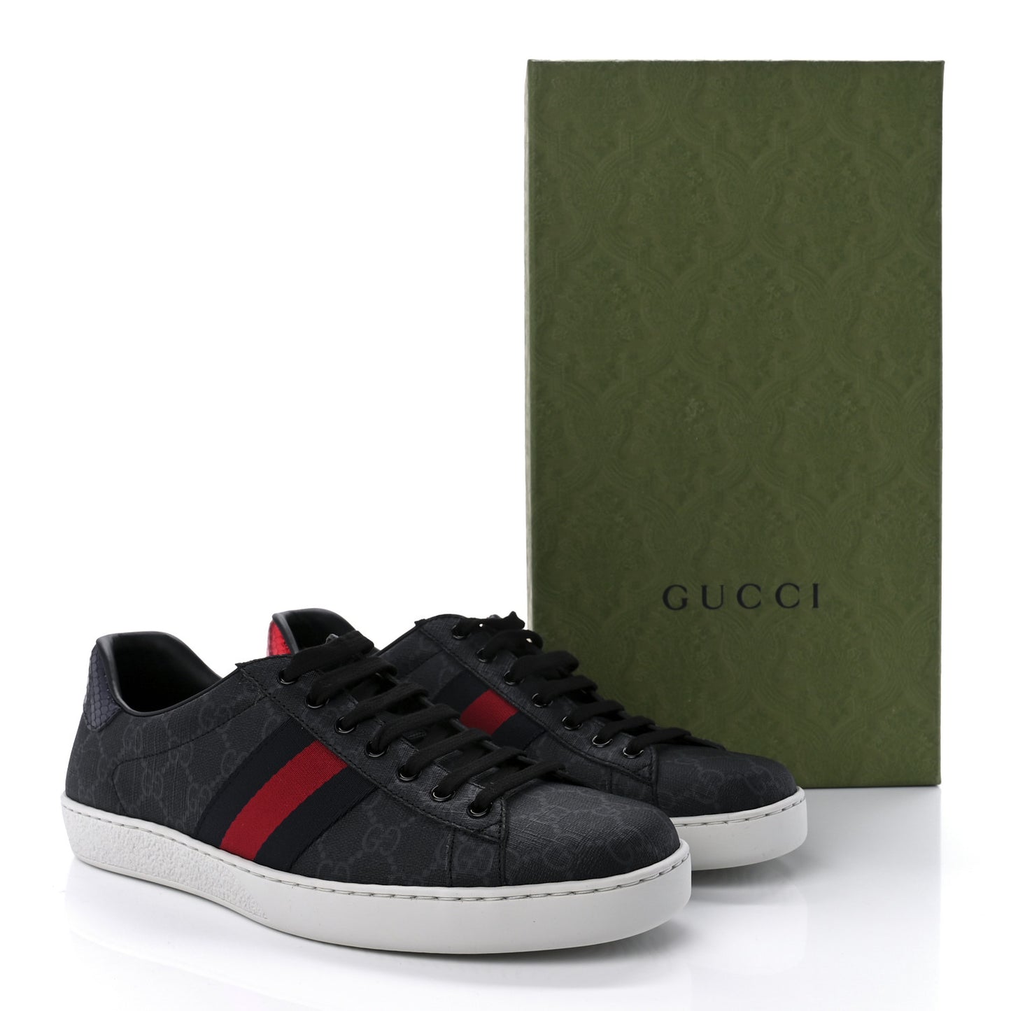 GG Supreme Monogram Ayers Web Mens New Ace Sneakers 9.5 Black