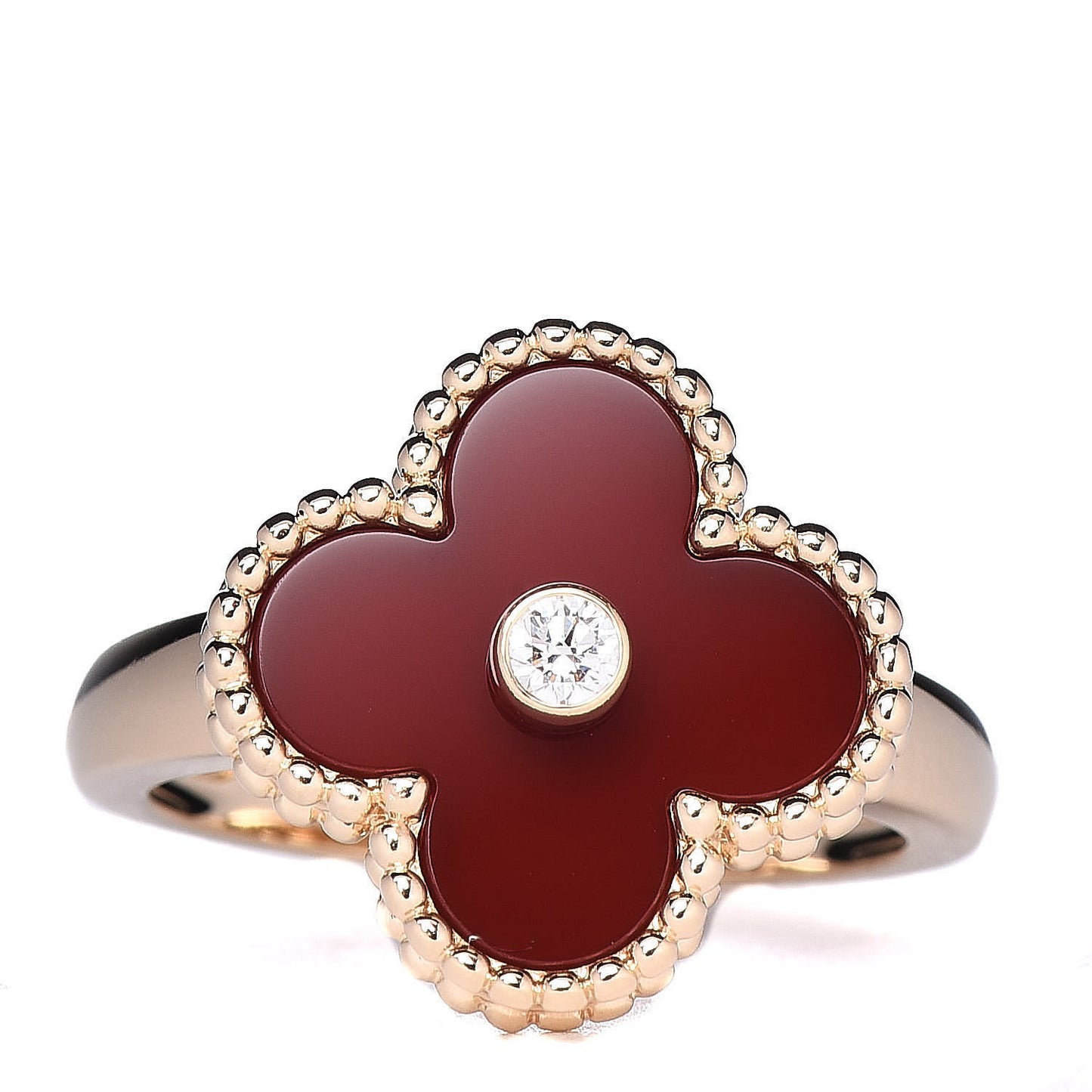 18K Yellow Gold Diamond Carnelian Vintage Alhambra Ring 51 5.75