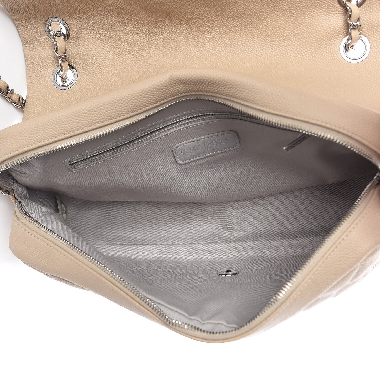 Caviar Quilted Jumbo Easy Flap Beige