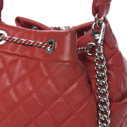 Chanel Lambskin Quilted Small CC Chain Drawstring Bucket Bag Red 12 of 15