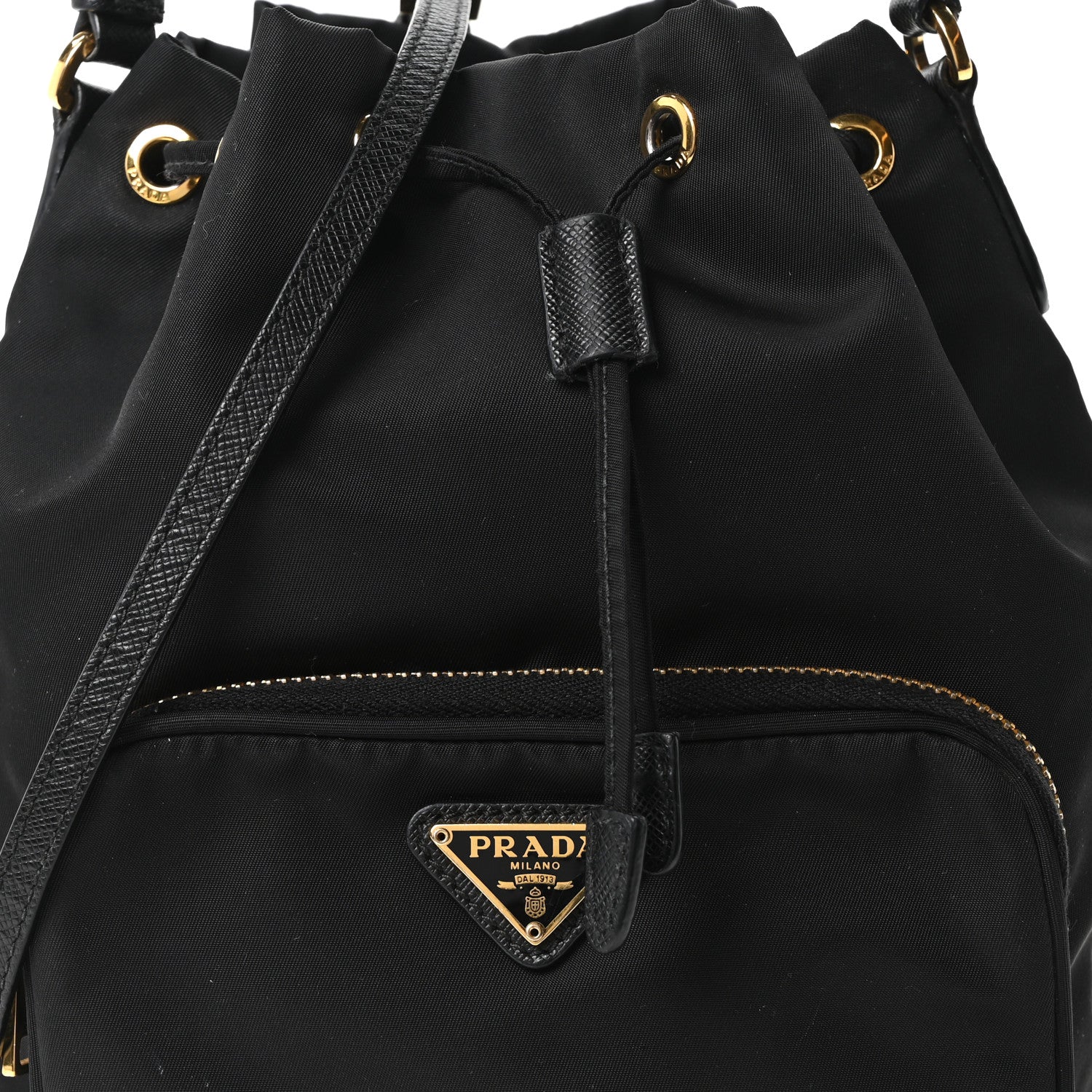Prada Saffiano Tessuto Nylon Mini Bucket Crossbody Bag Black 7 of 9