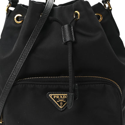 Prada Saffiano Tessuto Nylon Mini Bucket Crossbody Bag Black 7 of 9