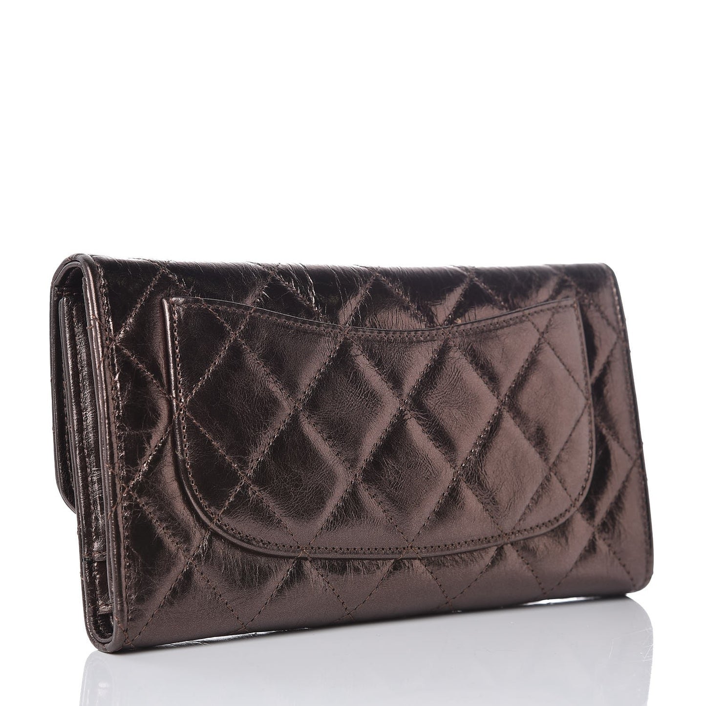Metallic Aged Calfskin Quilted Reissue Long Flap Wallet Bronze