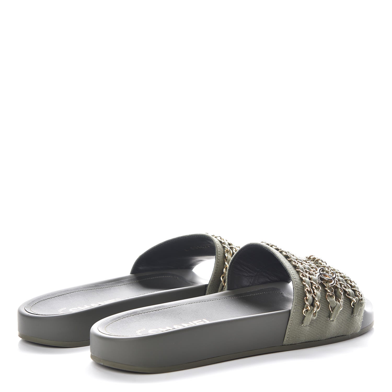 Chanel Canvas Chain Flat Sandals 39 Khaki 4 of 9