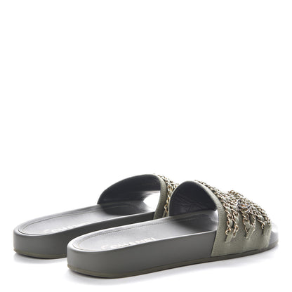 Chanel Canvas Chain Flat Sandals 39 Khaki 4 of 9