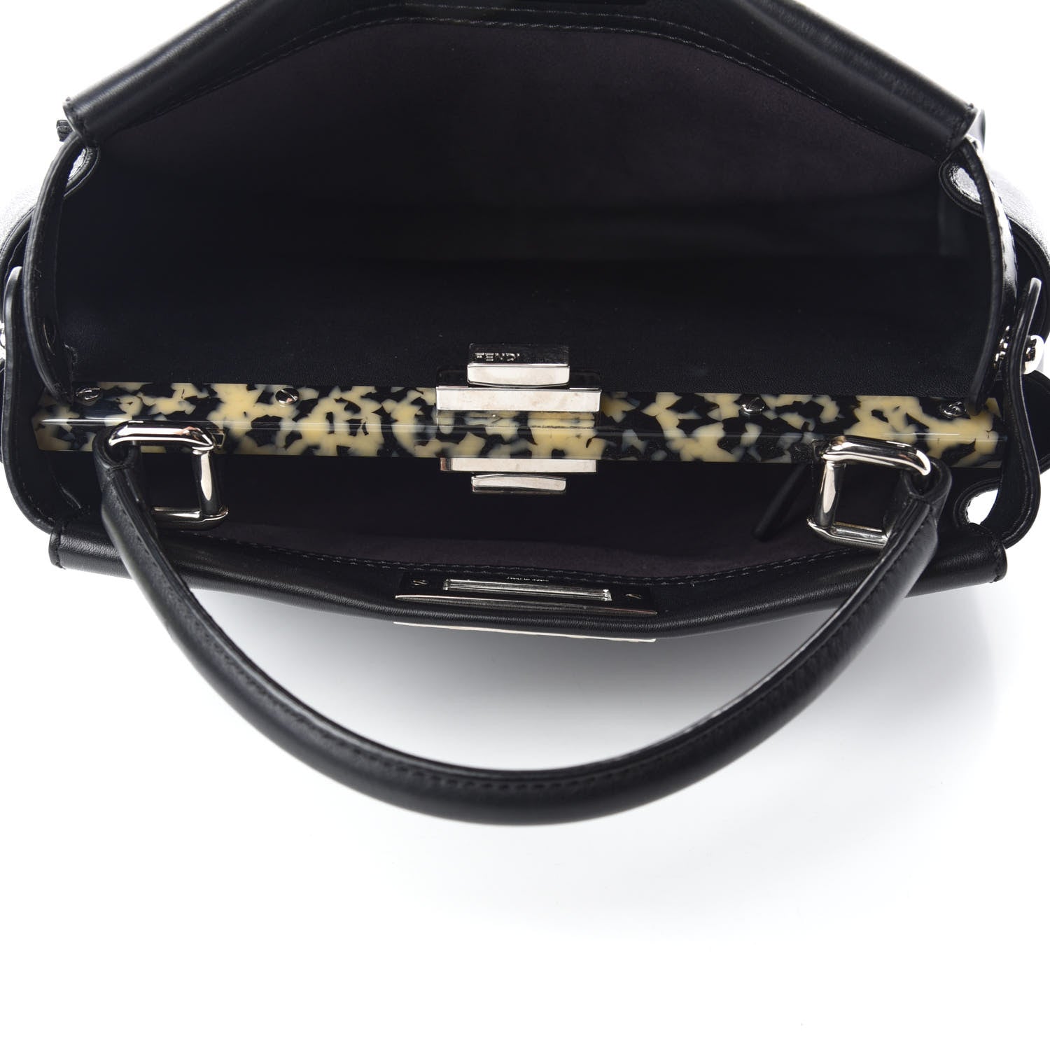 Fendi Vitello Dolce Shiny Nappa Plexglass Granite Medium Peekaboo Iconic Satchel Black 6 of 11
