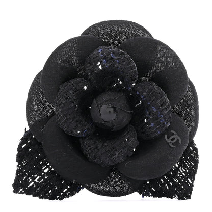 Chanel Tweed Fabric Camellia Pin Brooch Black 1 of 3