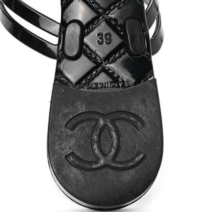 Chanel Jelly Camellia Thong Sandals 39 Black Ivory 6 of 8