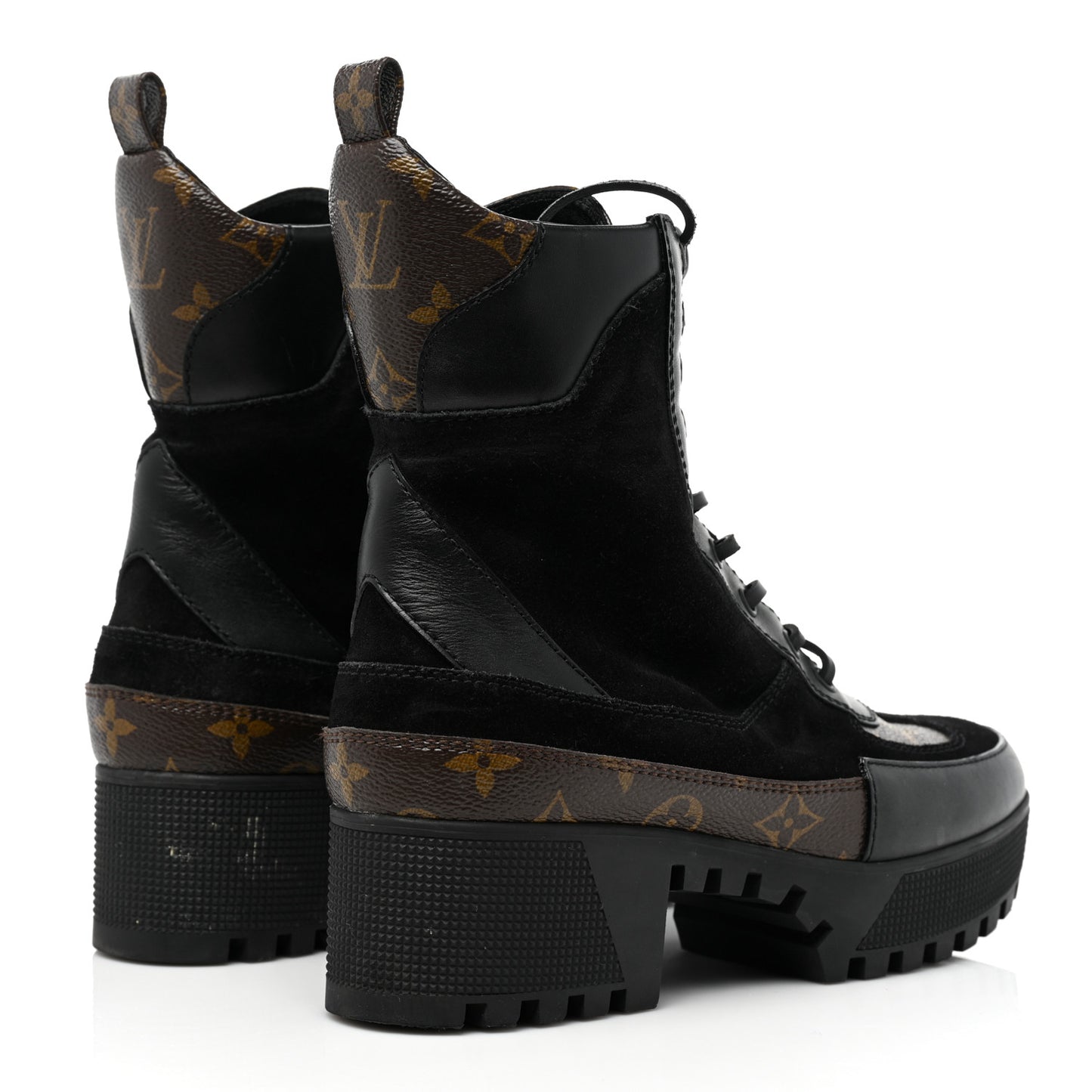 Suede Calfskin Monogram Laureate Platform Desert Boots 38.5 Black