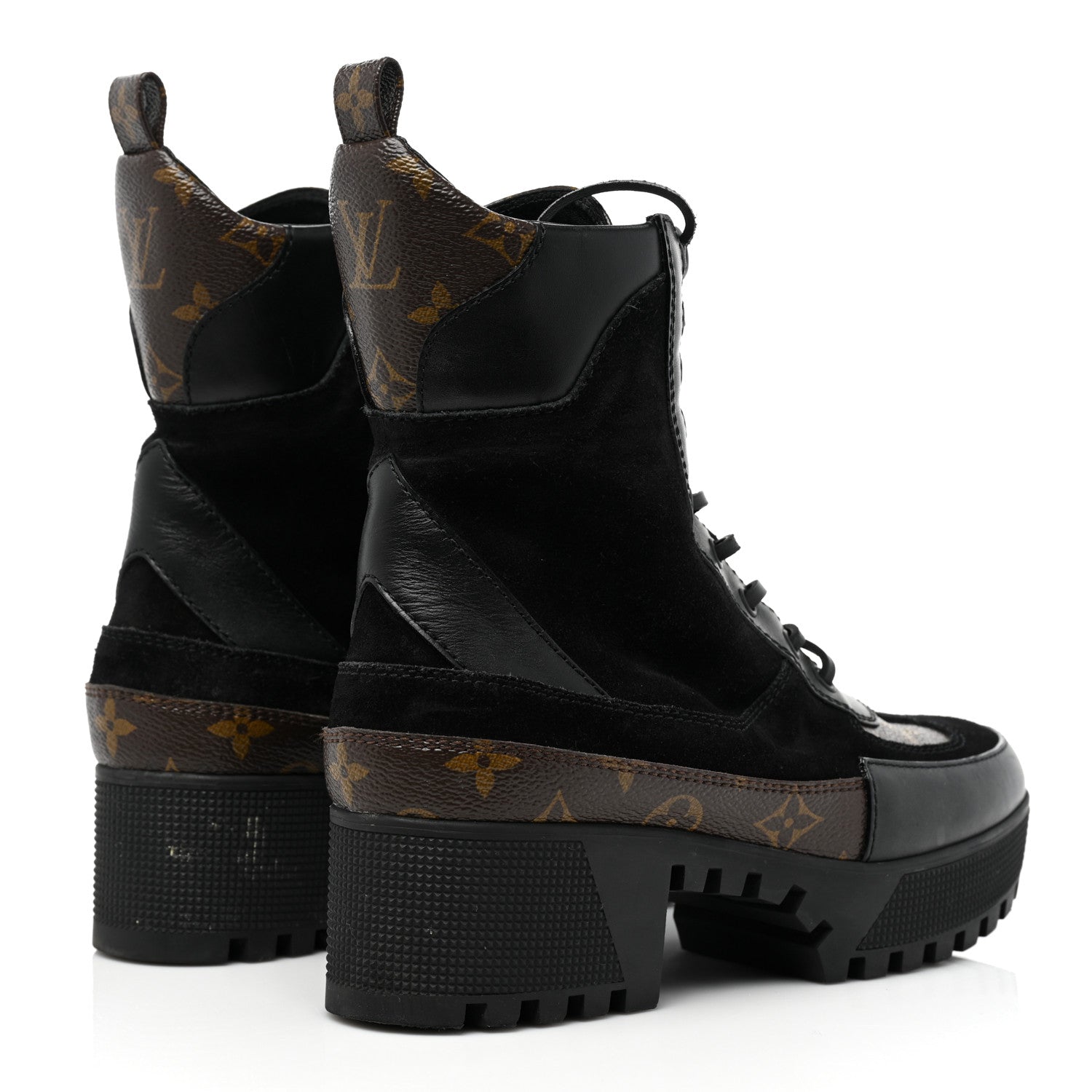 Louis Vuitton Suede Calfskin Monogram Laureate Platform Desert Boots 38.5 Black 5 of 18