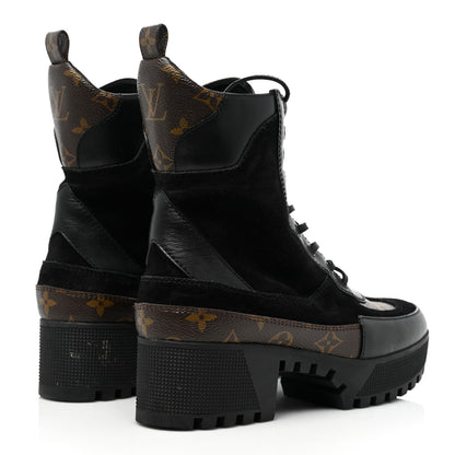 Louis Vuitton Suede Calfskin Monogram Laureate Platform Desert Boots 38.5 Black 5 of 18
