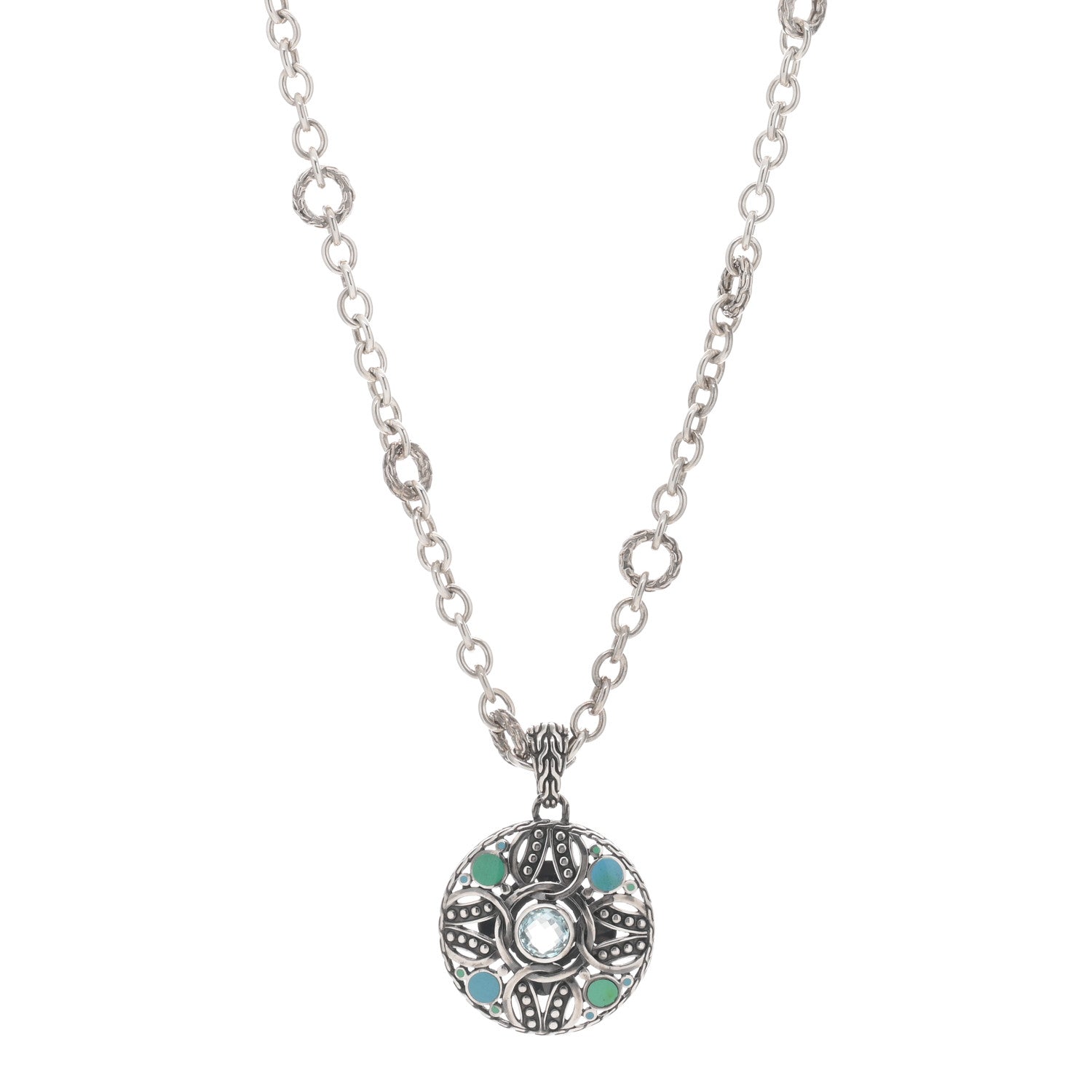 John Hardy Sterling Silver Enamel Blue Topaz Palu Bulan Pendant Necklace 1 of 3