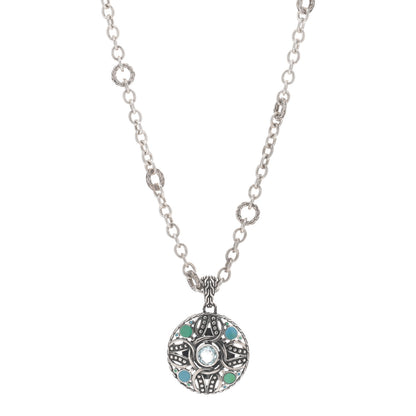 John Hardy Sterling Silver Enamel Blue Topaz Palu Bulan Pendant Necklace 1 of 3