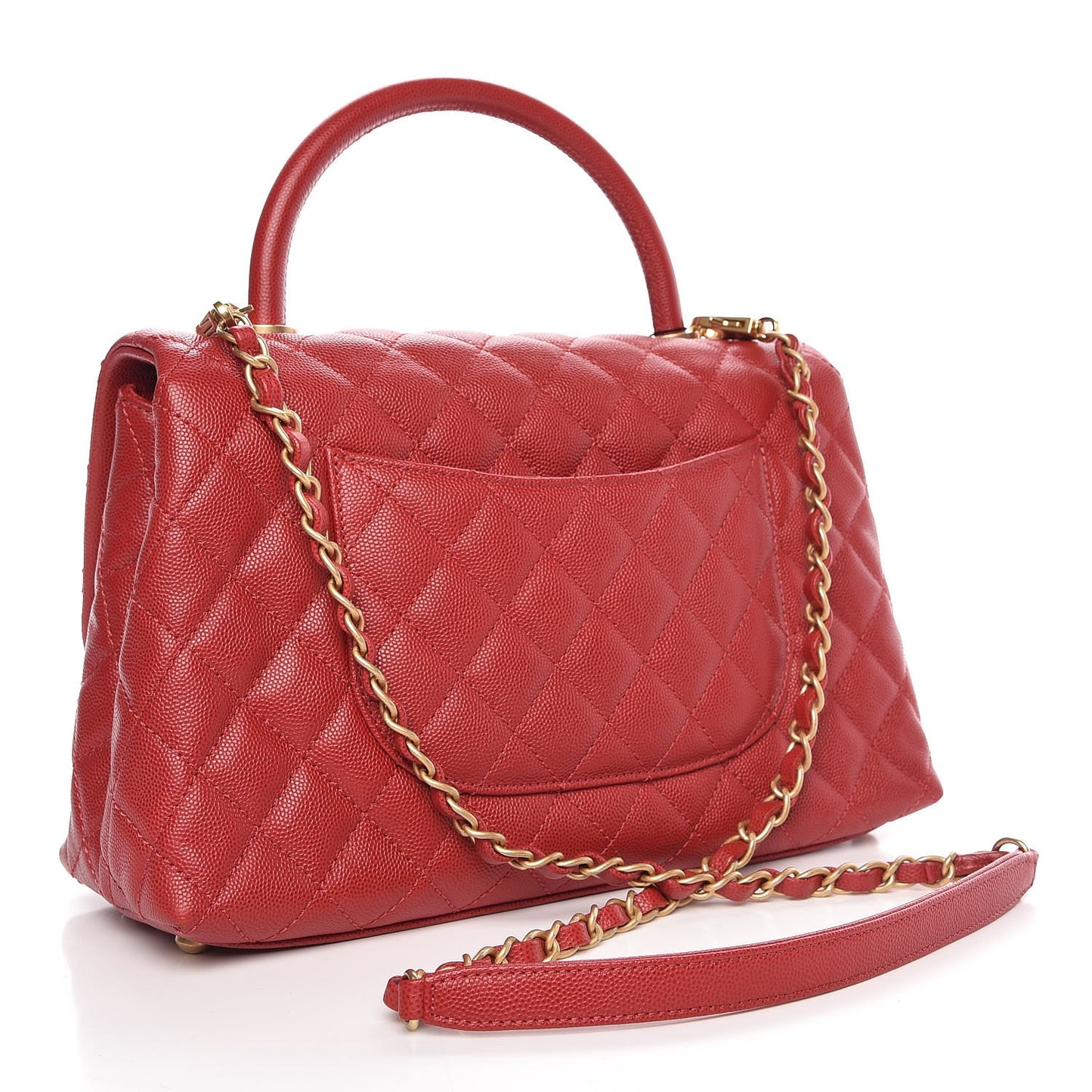 Caviar Quilted Small Coco Handle Flap Red