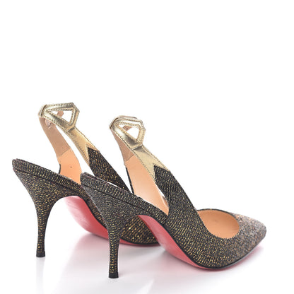 Christian Louboutin Glitter Nappa Laminato Back2 85 Slingback Pumps 35 Black Mekong 4 of 8