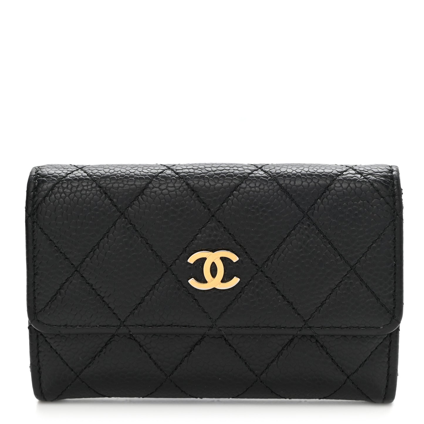 Caviar Quilted Flap Card Holder Black