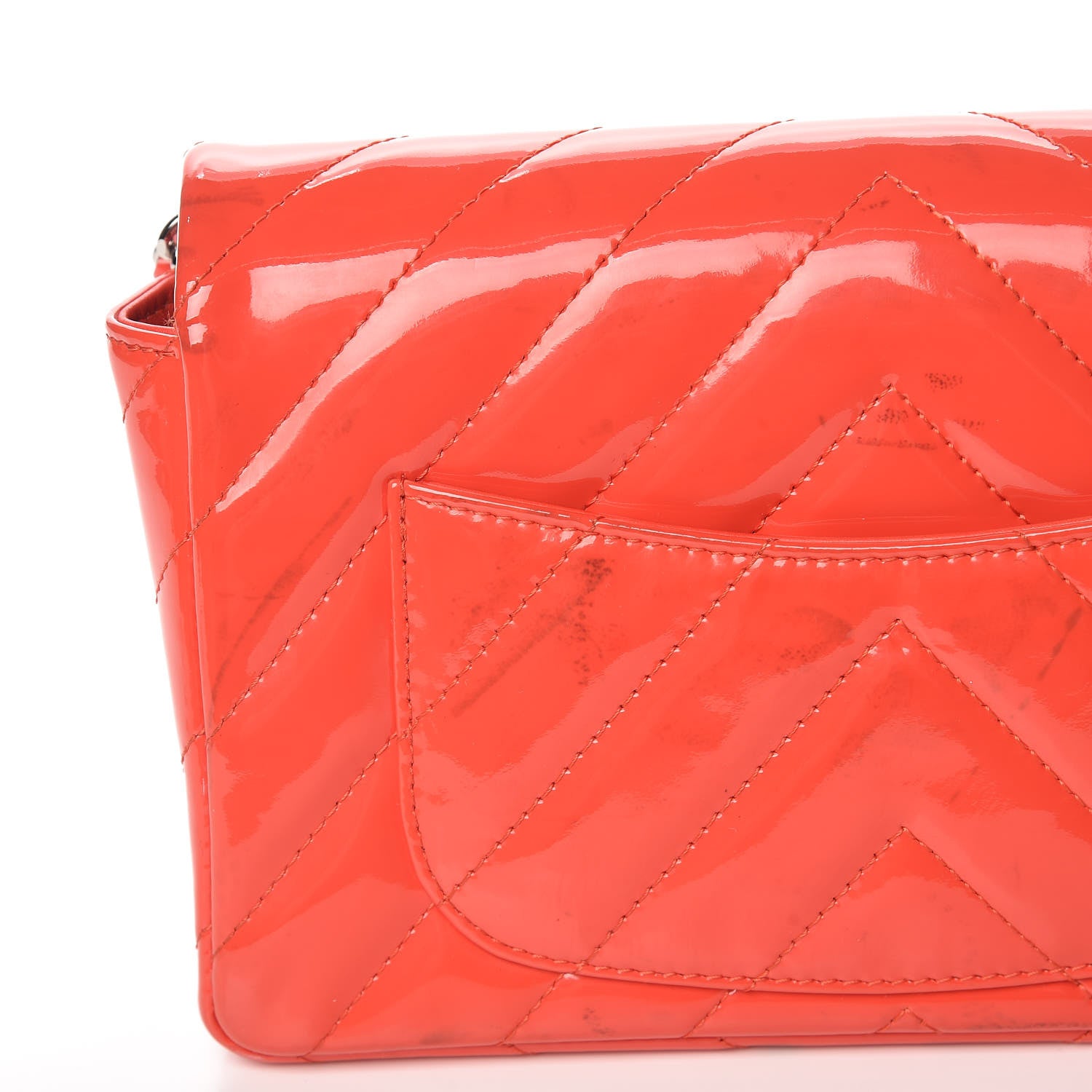 Chanel Patent Calfskin Chevron Quilted Wallet On Chain WOC Red 9 of 20