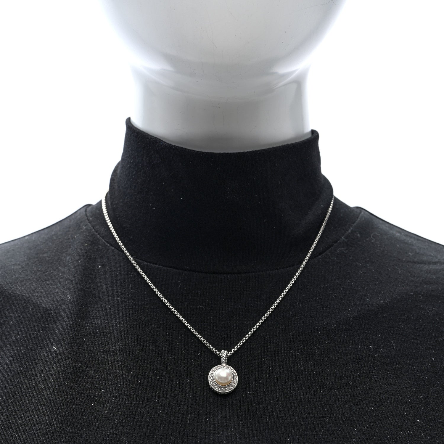 David Yurman Sterling Silver Diamond Cultured Pearl 8mm Cerise Pendant Necklace 2 of 5