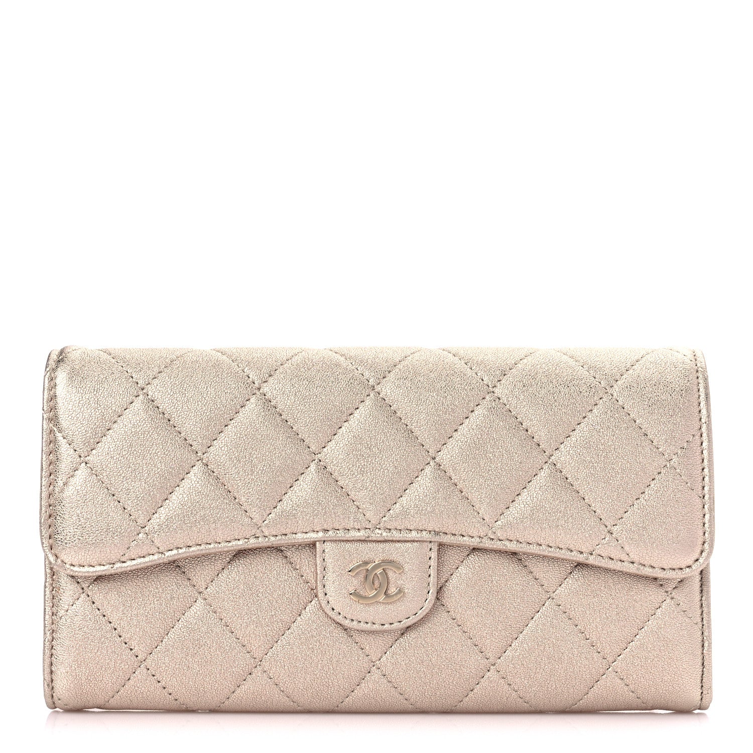 Chanel Metallic Lambskin Quilted Large Gusset Flap Wallet Gold 1 of 11