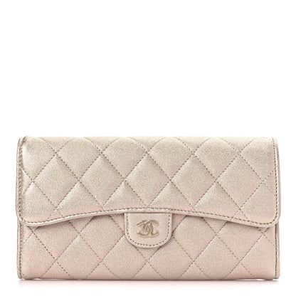 Chanel Metallic Lambskin Quilted Large Gusset Flap Wallet Gold 1 of 11