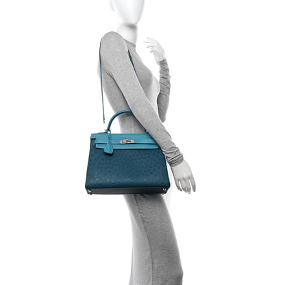 Hermes Ostrich Swift Taurillon Clemence Kelly Retourne 32 Cobalt Turquoise Colvert 2 of 10