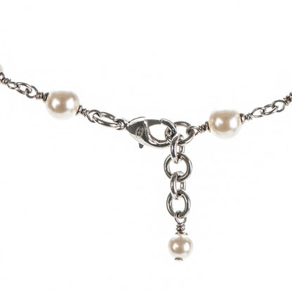 Chanel Crystal Pearl CC Long Necklace Silver 4 of 5