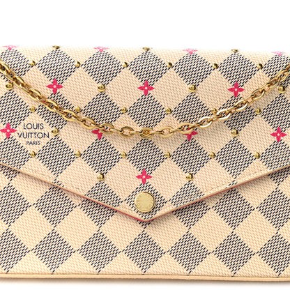 Louis Vuitton Damier Azur Studded Pochette Felicie Chain Wallet Fuchsia 8 of 10