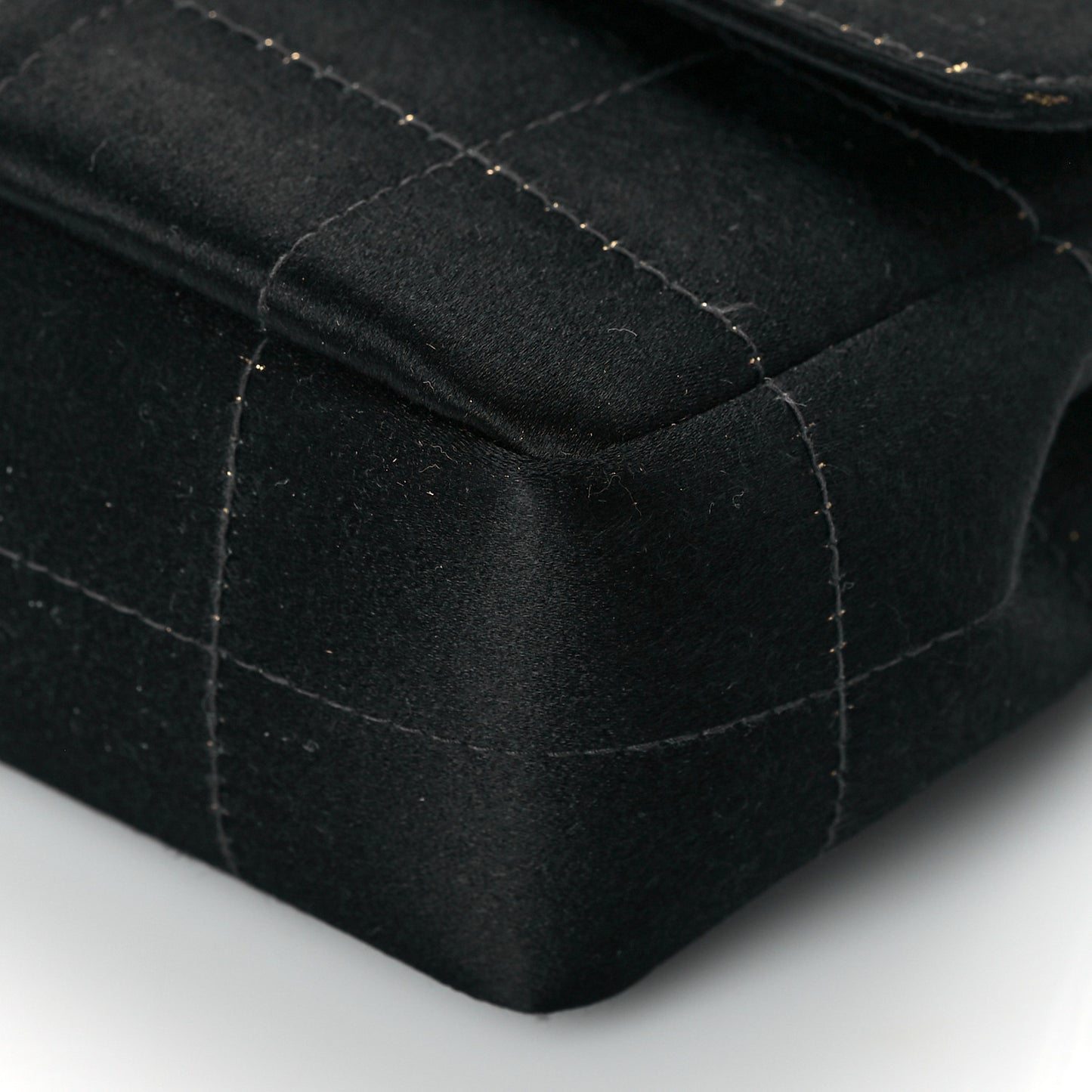 Satin Chocolate Bar Quilted Camellia Rectangular Mini Flap Black