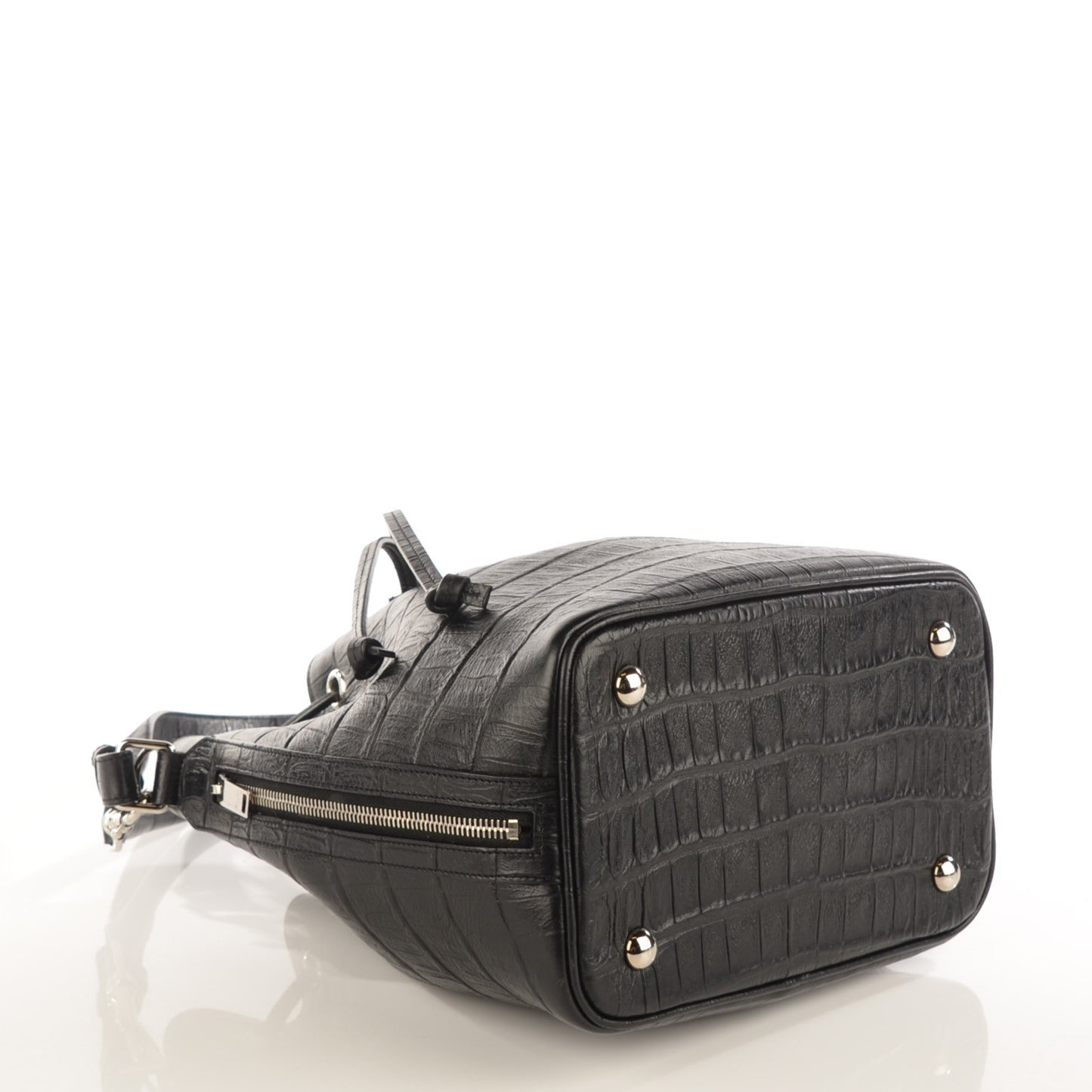 Calfskin Crocodile Embossed Medium Emmanuelle Bucket Bag Black