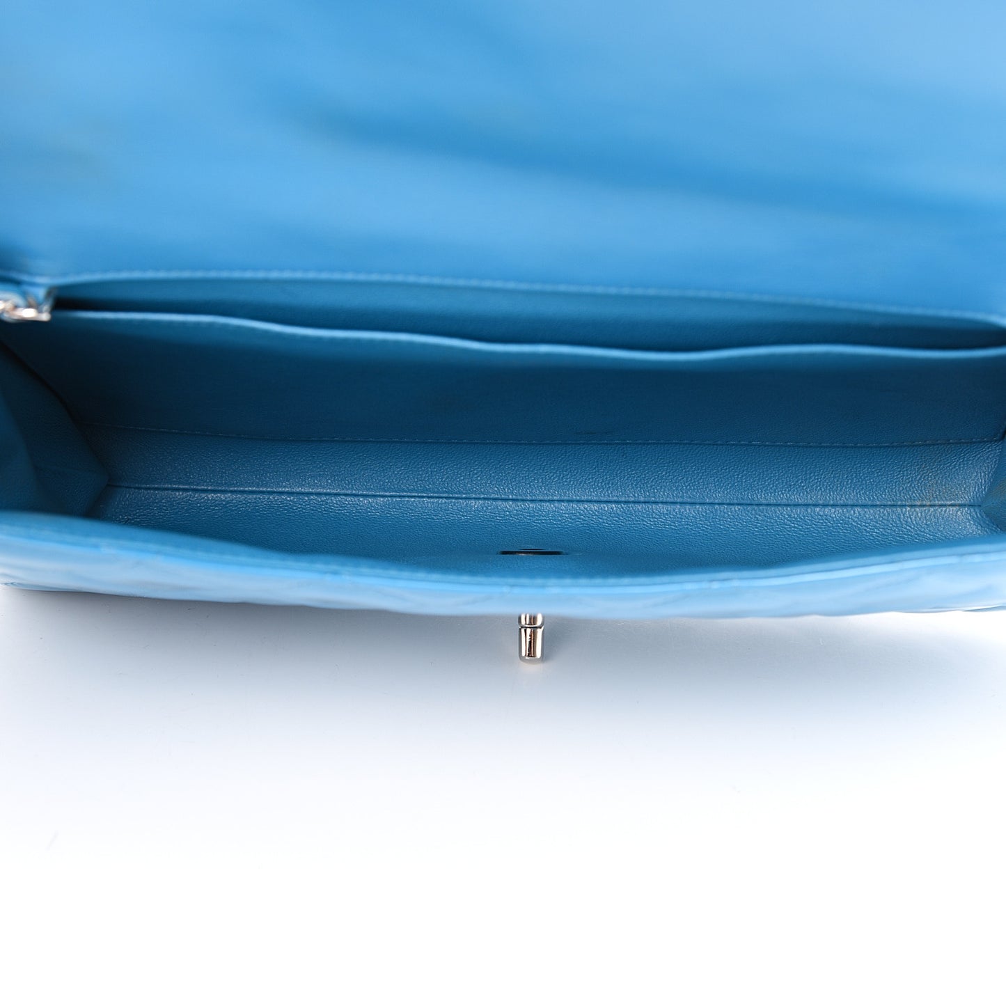 Patent Quilted Clutch with Chain Flap Blue