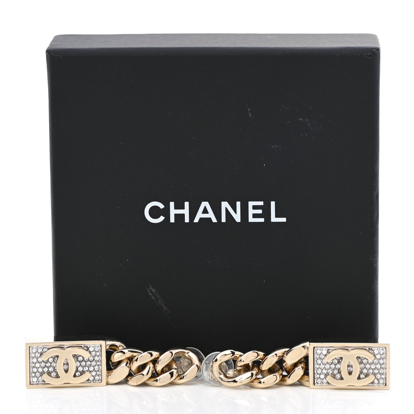 Crystal Dog Tag Charm Earrings Gold
