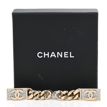 Chanel Crystal Dog Tag Charm Earrings Gold 5 of 5