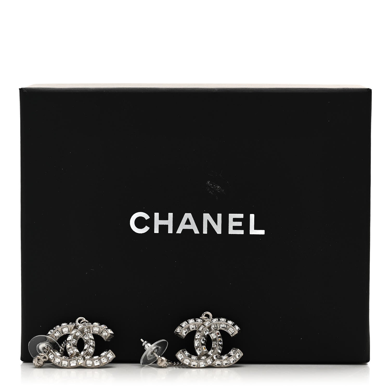 Chanel Baguette Crystal CC Drop Earrings Silver 5 of 5