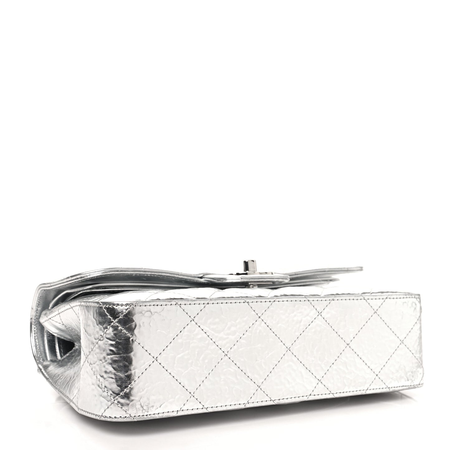Hammered Metallic Calfskin Quilted Small Double Flap Silver