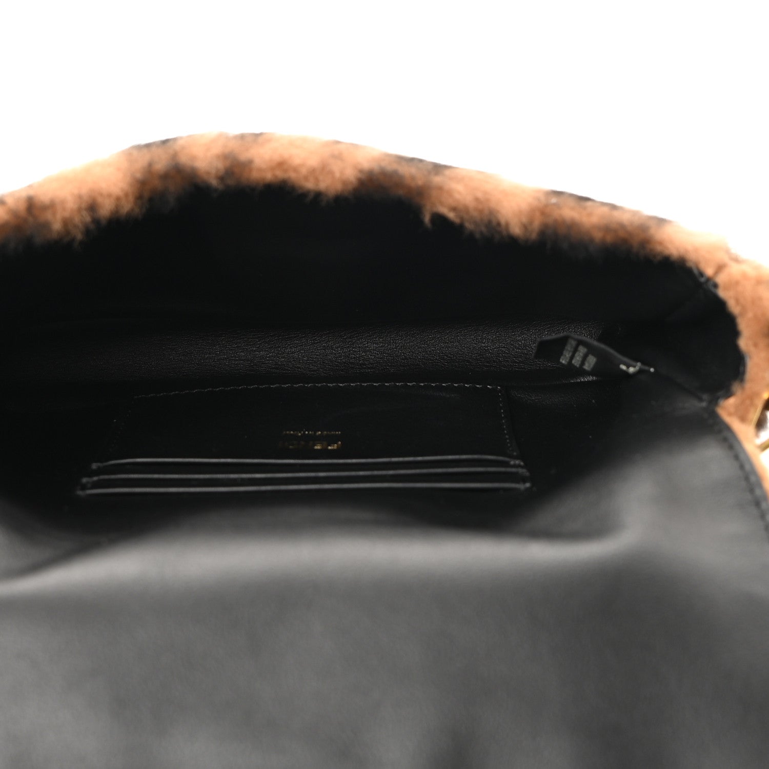 Fendi Shearling Vitello Dolce Macro FF 1974 Mini Baguette Tobacco Black 5 of 10