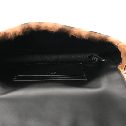 Fendi Shearling Vitello Dolce Macro FF 1974 Mini Baguette Tobacco Black 5 of 10