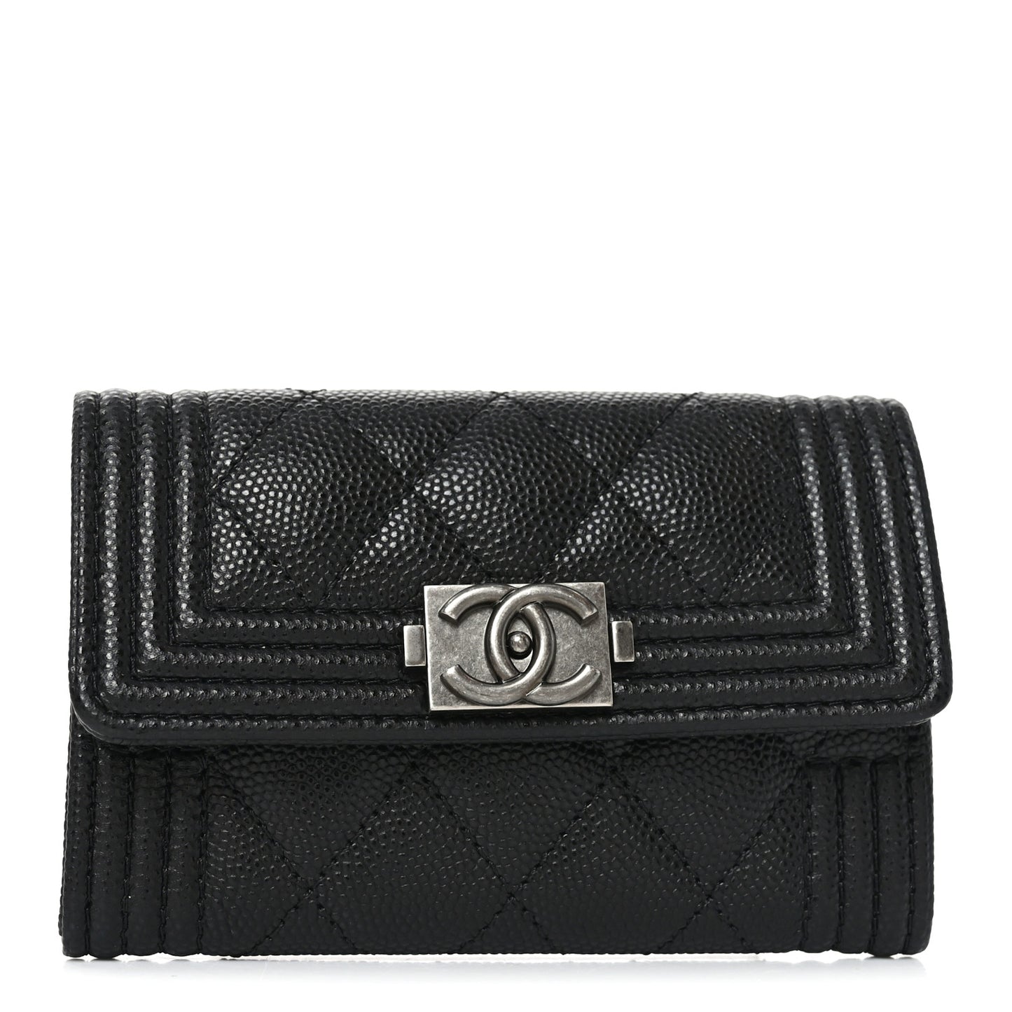 Caviar Quilted Boy Flap Card Holder Black