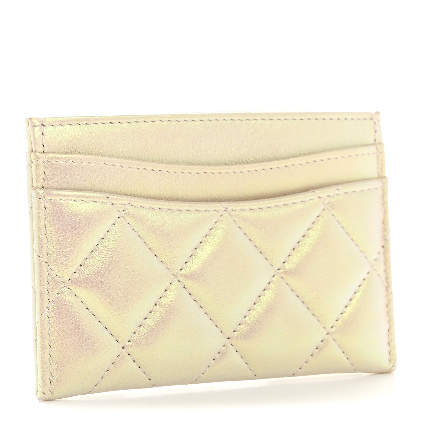 Iridescent Lambskin Quilted Card Holder Ivory