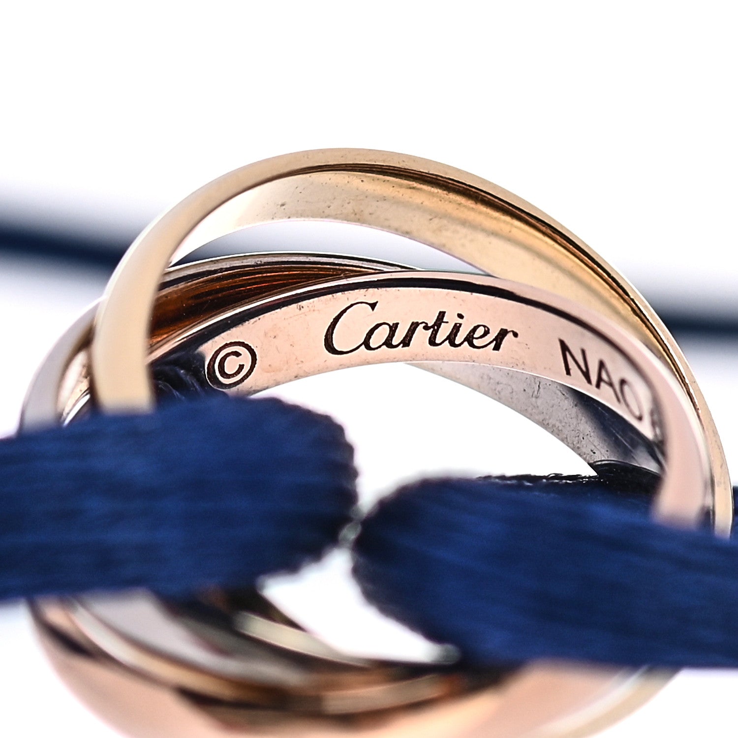 Cartier 18K Pink Yellow White Gold Trinity Adjustable Cord Bracelet Blue 3 of 6