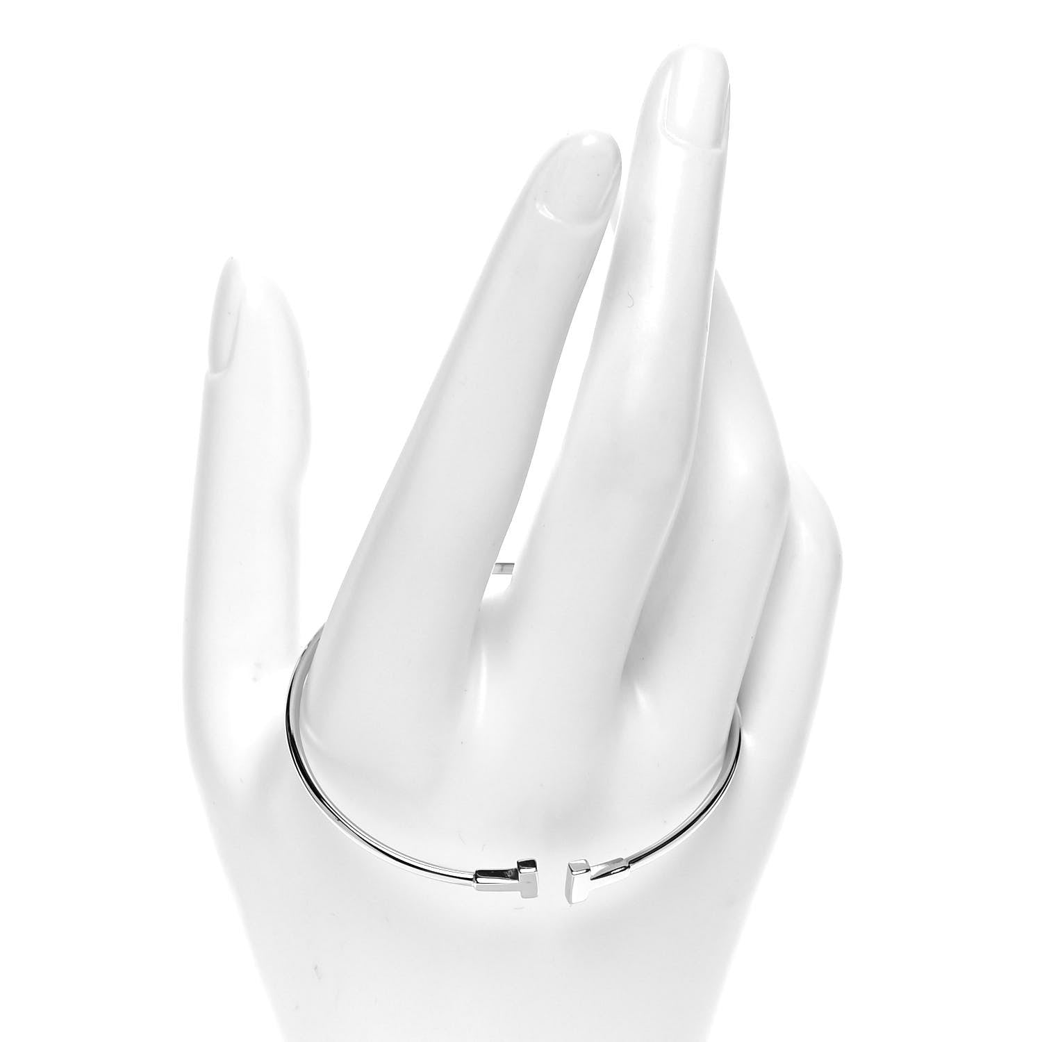 Tiffany 18K White Gold Narrow T Wire Bracelet 2 of 5