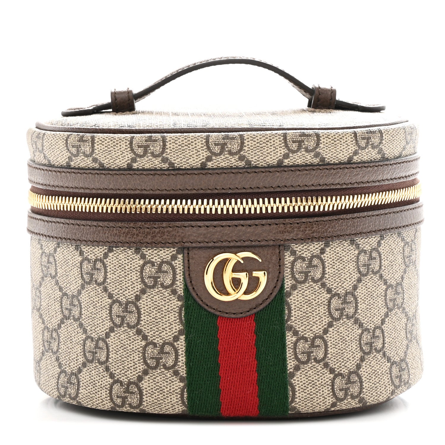 Gucci GG Supreme Monogram Textured Calfskin Web Ophidia Vanity Cosmetic Case Beige Ebony New Acero 1 of 7