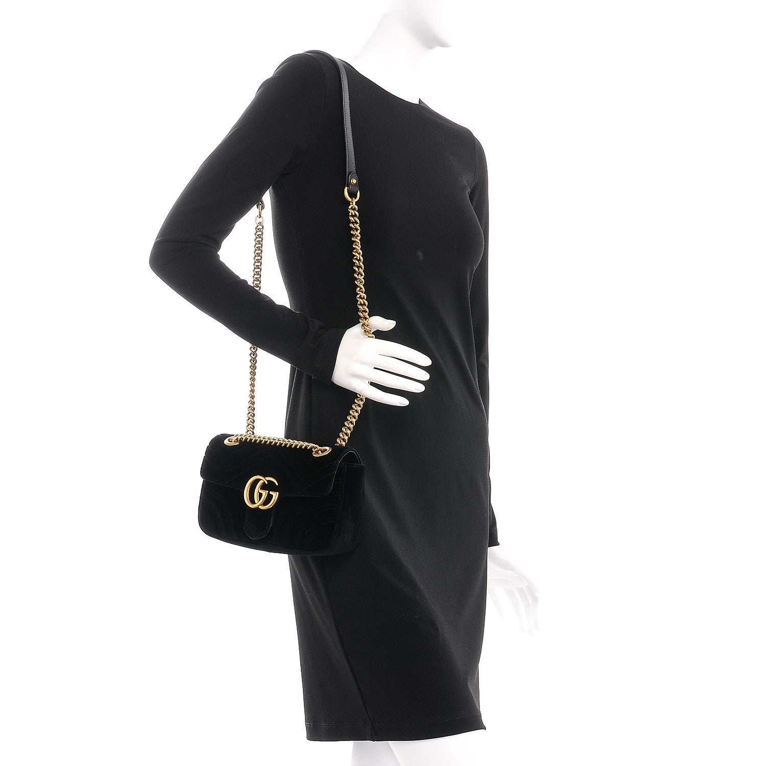 Gucci Velvet Matelasse Mini GG Marmont Shoulder Bag Black 2 of 15