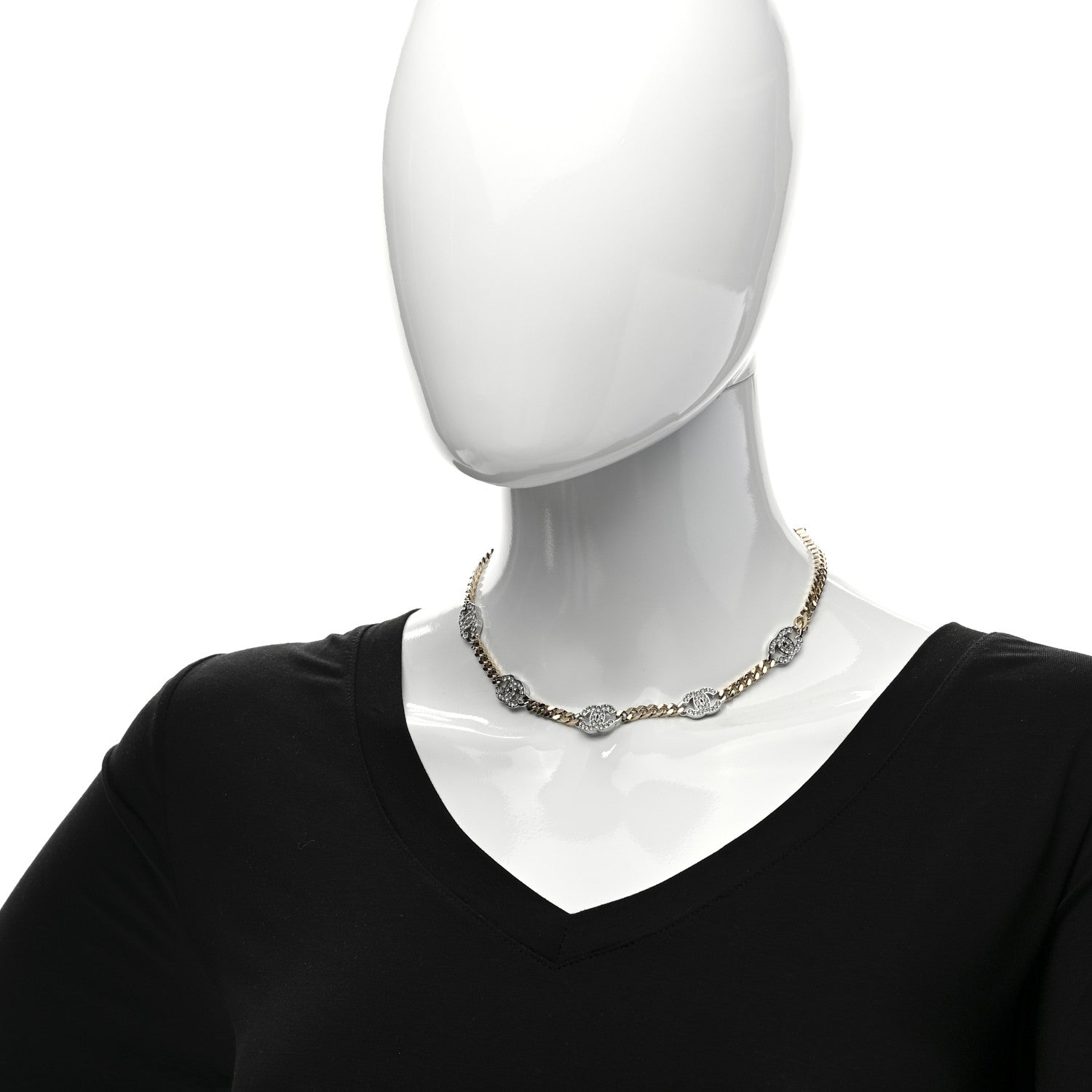 Chanel Crystal Chain CC Link Choker Gold Silver 2 of 7